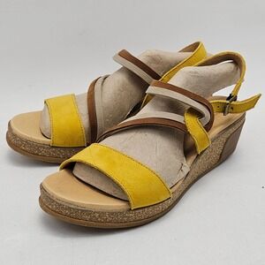 El Naturalista Wakataua N5019 Yellow Brown Leather Wedge Sandals Womens 41